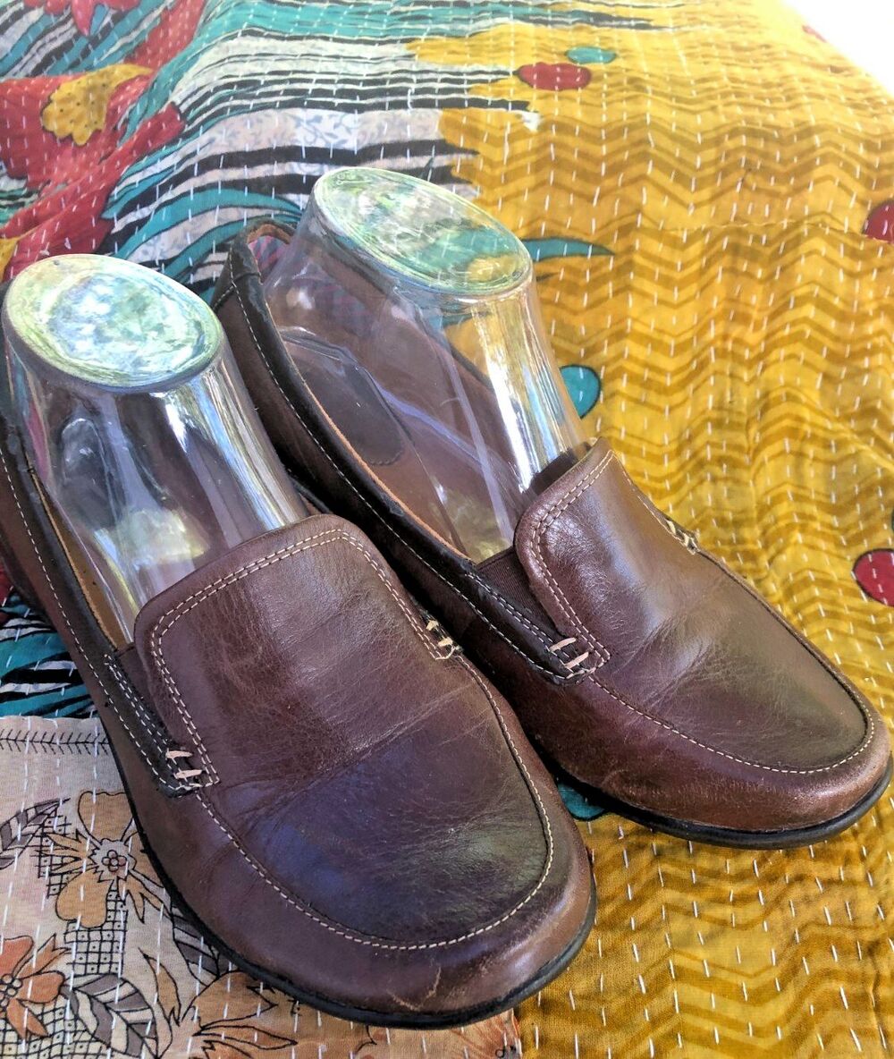 Hush Puppies Women's 9 W Brown Leather Slip On Loafers Comfort Shoes Wide